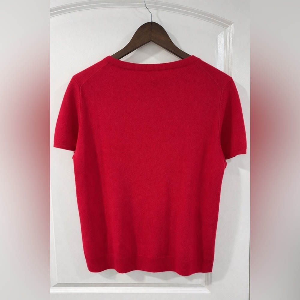 Bloomingdale’s 100% Cashmere Sweater XXL Red Short Sleeve Knit NWT - Picture 4 of 10